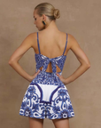 Sling Classic Majolica Series Pattern Print One Piece Swimsuit