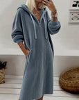 Frannie™-Casual Hooded Honeycomb Knit Fleece Dress