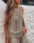 Thar Desert Sleeveless Tassel Knit Top