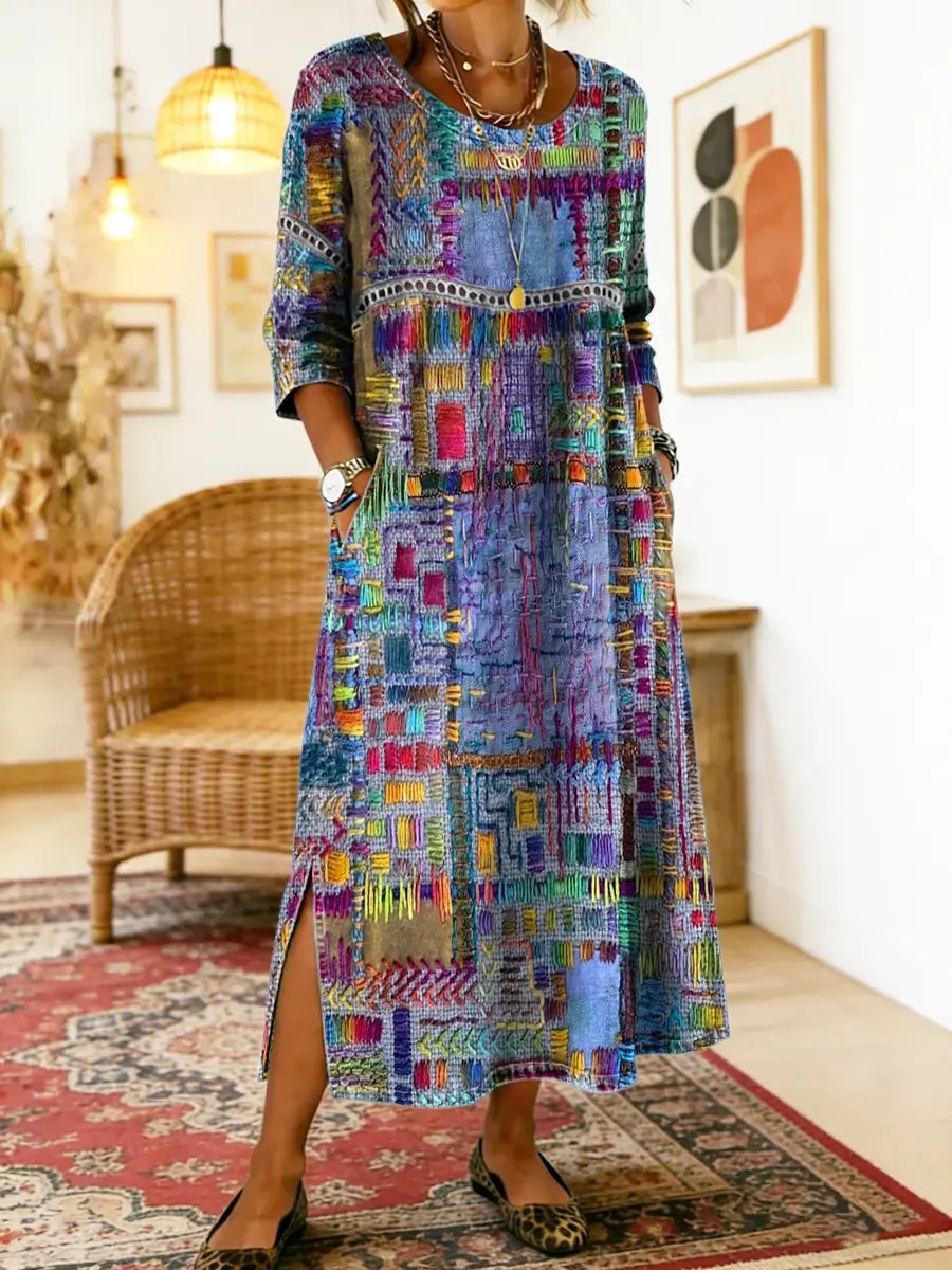 Manuela™ | Comfortable Denim Dress with Ethnic Patchwork
