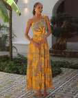 One Shoulder Yellow Printed Swimsuit Set