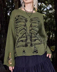 Halloween Skeleton Dark Style Ripped Long Sleeve Sweater