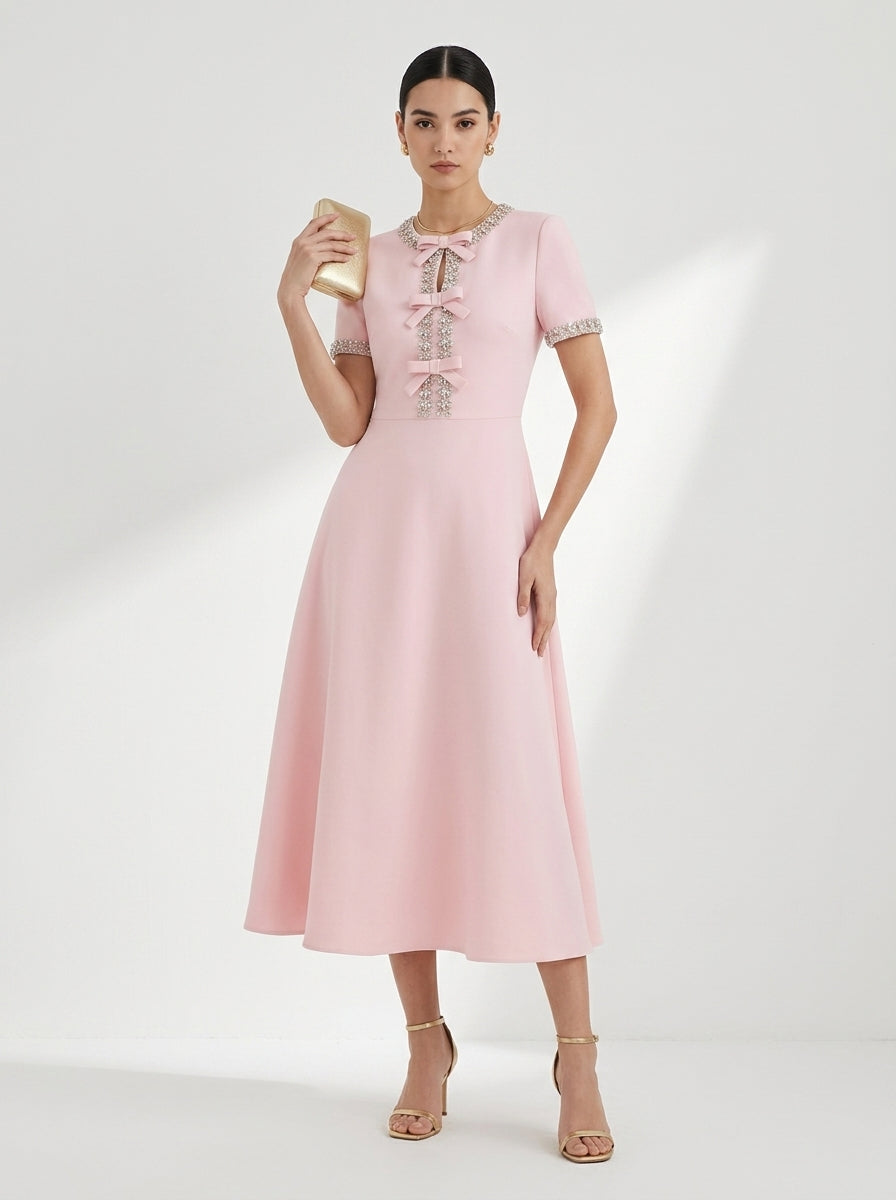 Aria™ | Bow with Crystal Embellished Midi Dress