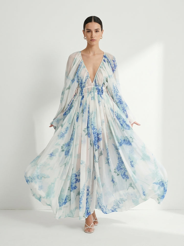 Athena | Floral Drawstring Maxi Dress