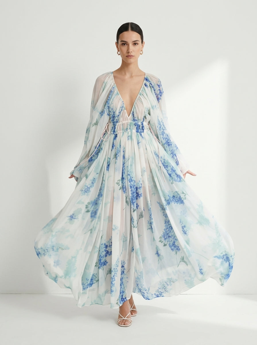 Athena | Floral Drawstring Maxi Dress
