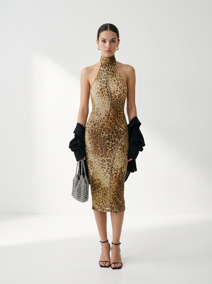 SABINA™ - Graceful Leopard Backless Sleeveless Maxi Dress