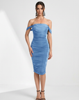 EVA™ - Off-The-Shoulder Bodycon Dress Ruched Backless Slim Fit Long Dress