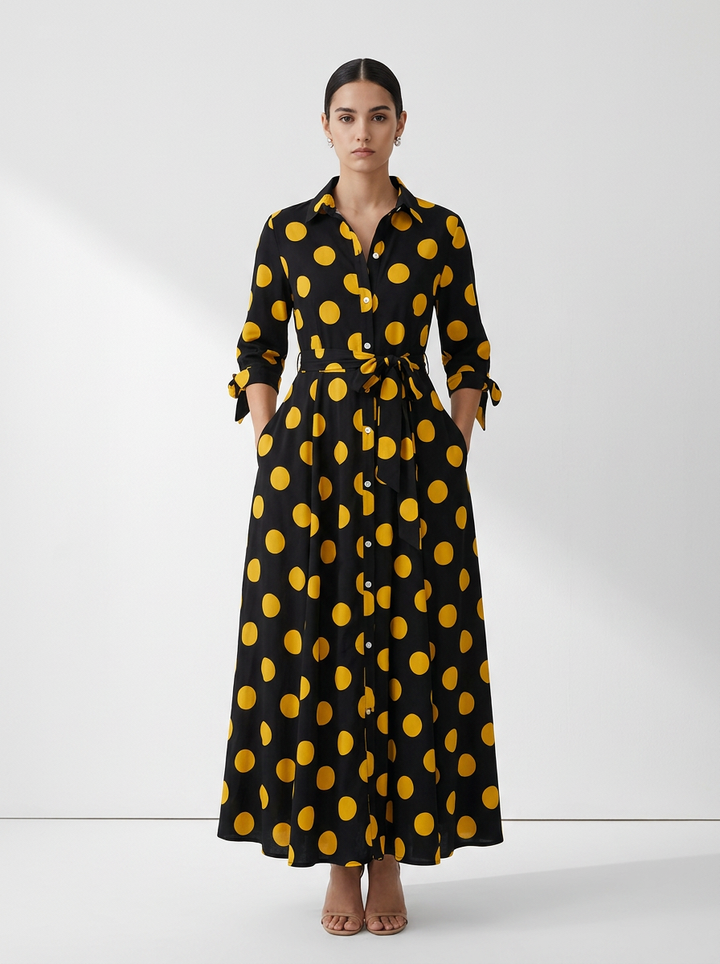 MARIE™ – Stylish Polka Dot Shirt Dress with Belt