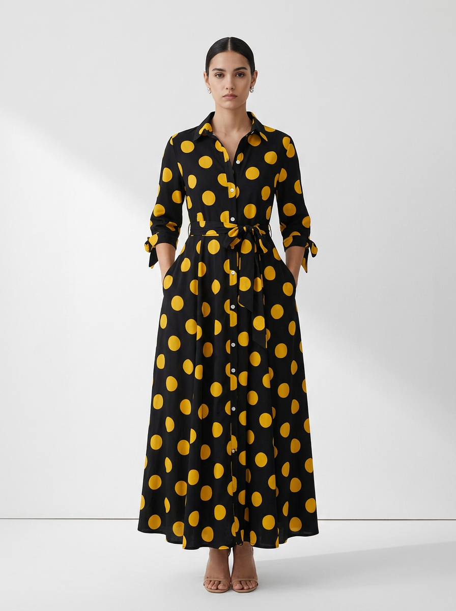 MARIE™ – Stylish Polka Dot Shirt Dress with Belt