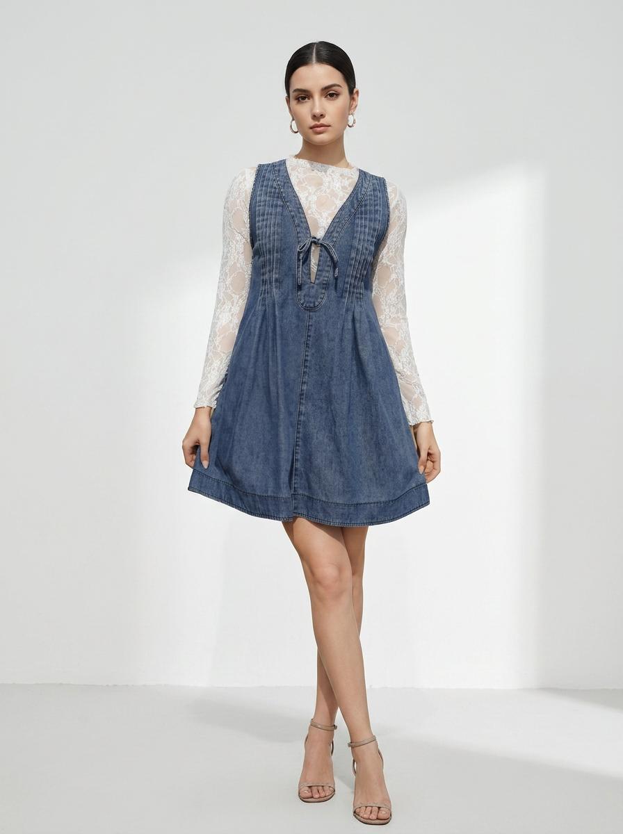 LAUREN™ – Vintage Inspired Sleeveless V Neck Mini Dress