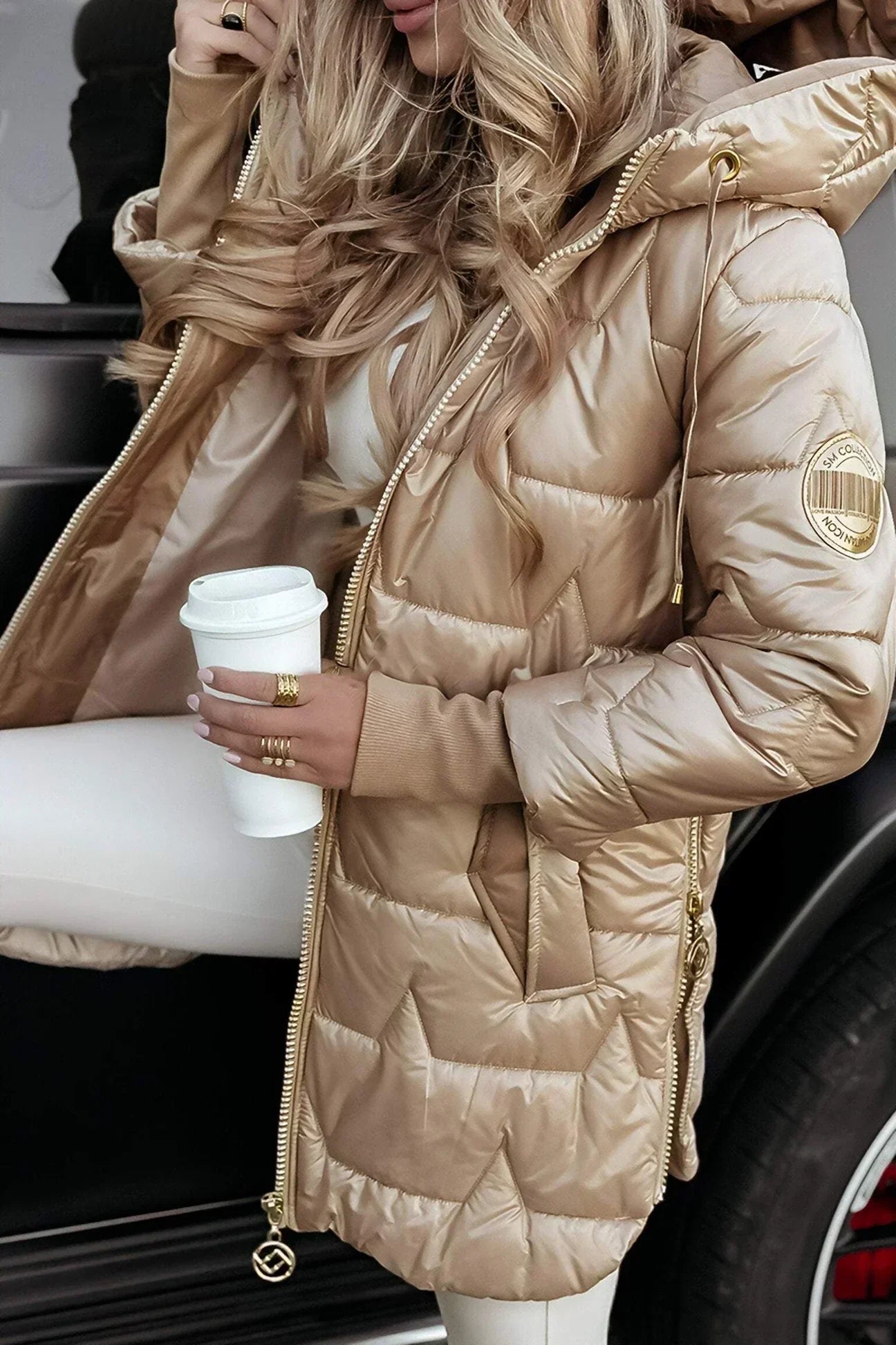 Lina | Long, warm quilted jacket with generous hood