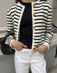 Vintage Striped Crew Neck Knitted Cardigan Jacket