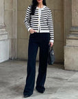 Vintage Striped Crew Neck Knitted Cardigan Jacket